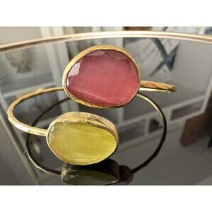 New Open Cuff Bangle Bracelet Teardrop Jeweled Ends Womens Gold